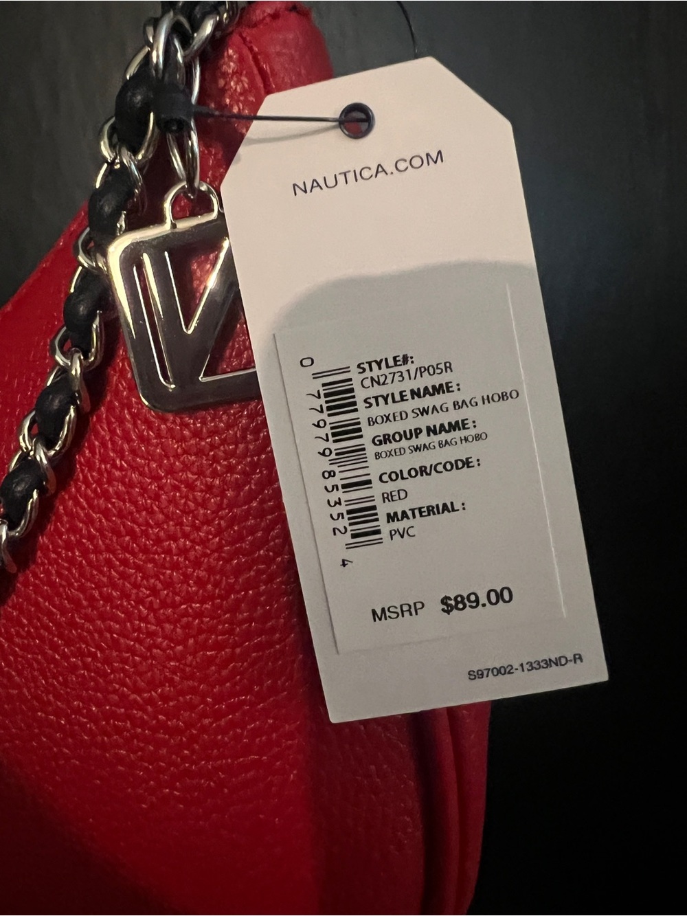 Nautica Red Pebbled Shoulder Bag with Chain Detail - Picture 6 of 6